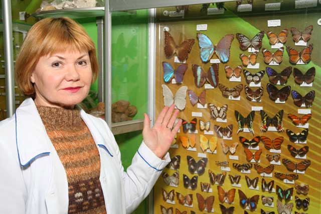 Ирина Николаевна Грищенко у коллекции бабочек